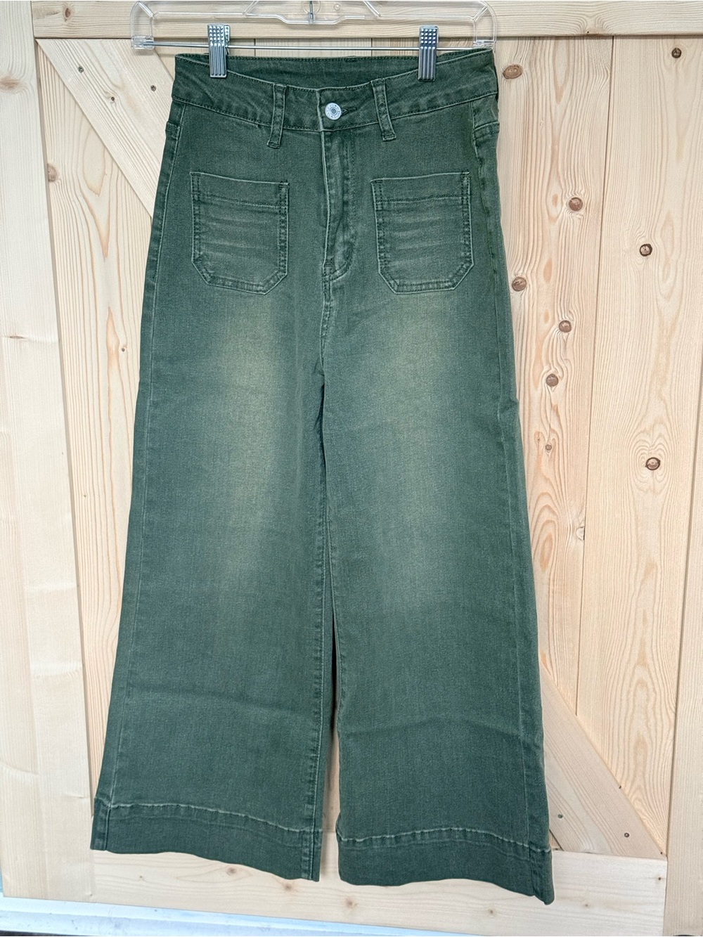 High-Rise Wide Leg Crop Jeans in Olive  Green